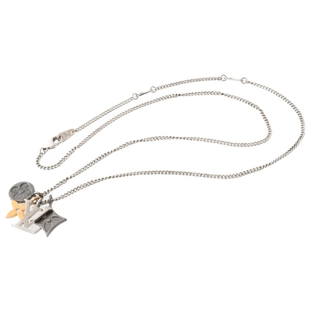 LOUIS VUITTON Pendant LV Instinct Necklace M00521 Chrome Metal Silver Gold S-... - Picture 4 of 9